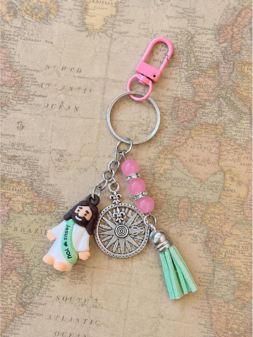 411 New Handmade Navigate with Faith Jesus Keychain Bag Charm Pink R0000411